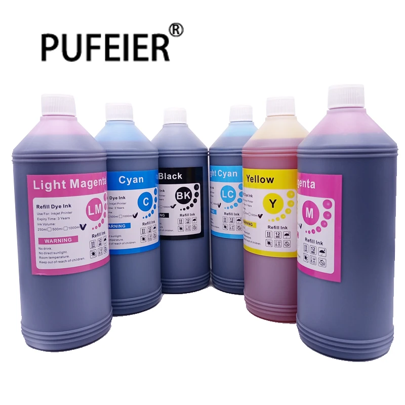 

6 Color 1000ML Bottle Bulk Universal Dye Based Ink Compatible For Epson Canon HP Brother Inkjet Printer 1KG Refill Dye Ink