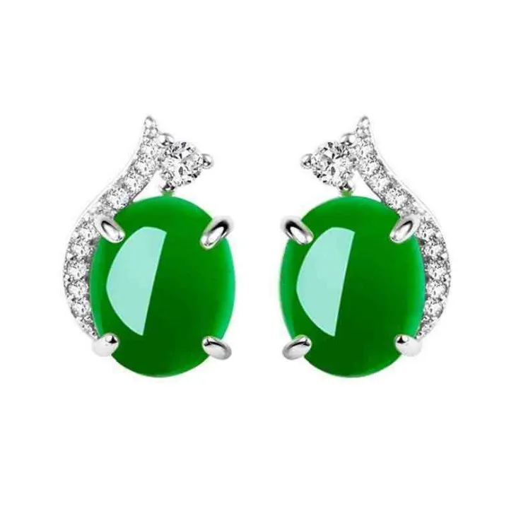 

High quality Natural stone emerald Jade earrings 925 sterling silver green agate gemstone earrings