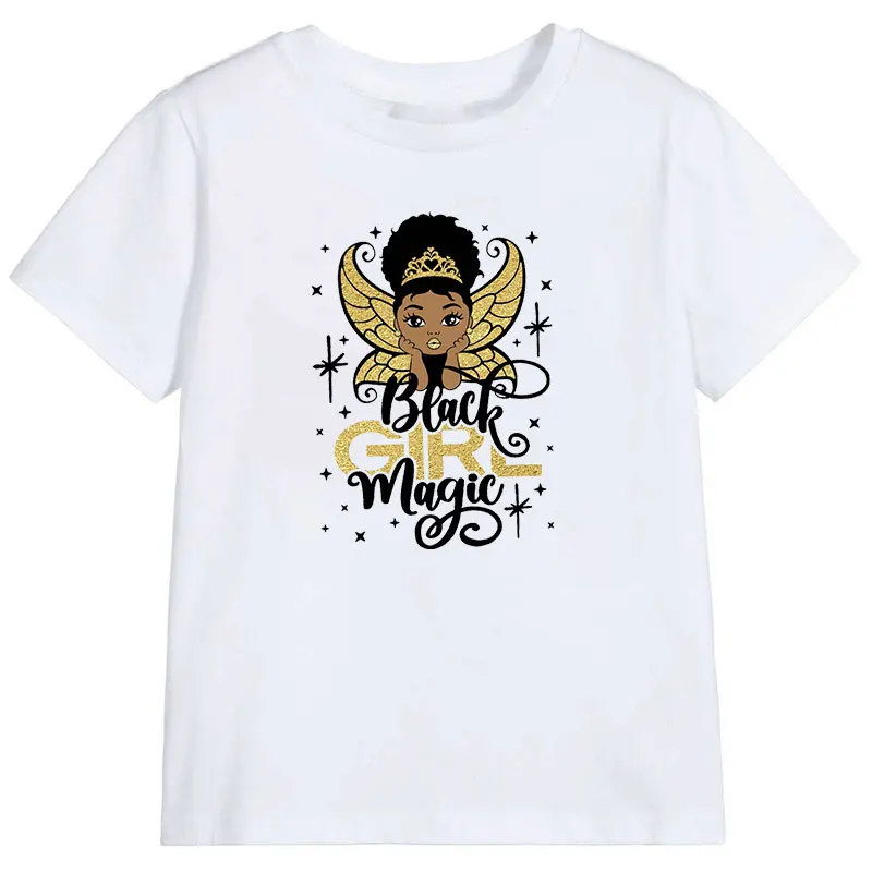 

Toddler Kids Baby Girl Summer Clothes Short Sleeve White T-shirt Little Melanin Queen Boutique Clothing For Kids