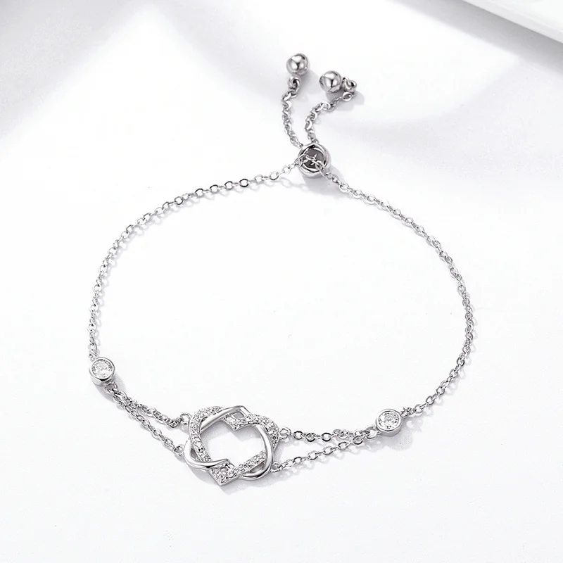 

High Quality 925 Silver Twisted Double Heart In Heart Charms Bracelets