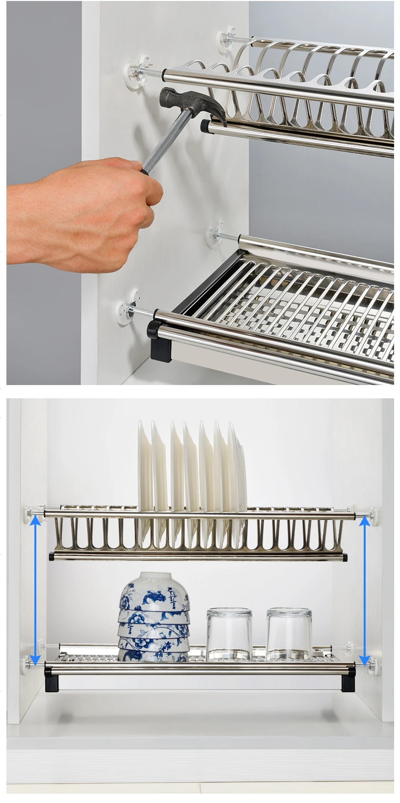 Modern Kitchen Cabinet Organizer 2 Tier Dish Drying Rack Stainless Steel Vt 09002 Buy Dish Rack
