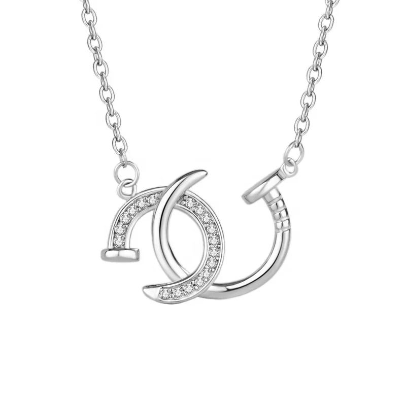 

Firstmadam Factory Price Double G Nail Sterling Silver Necklace for Women Girls, White gold/rose gold
