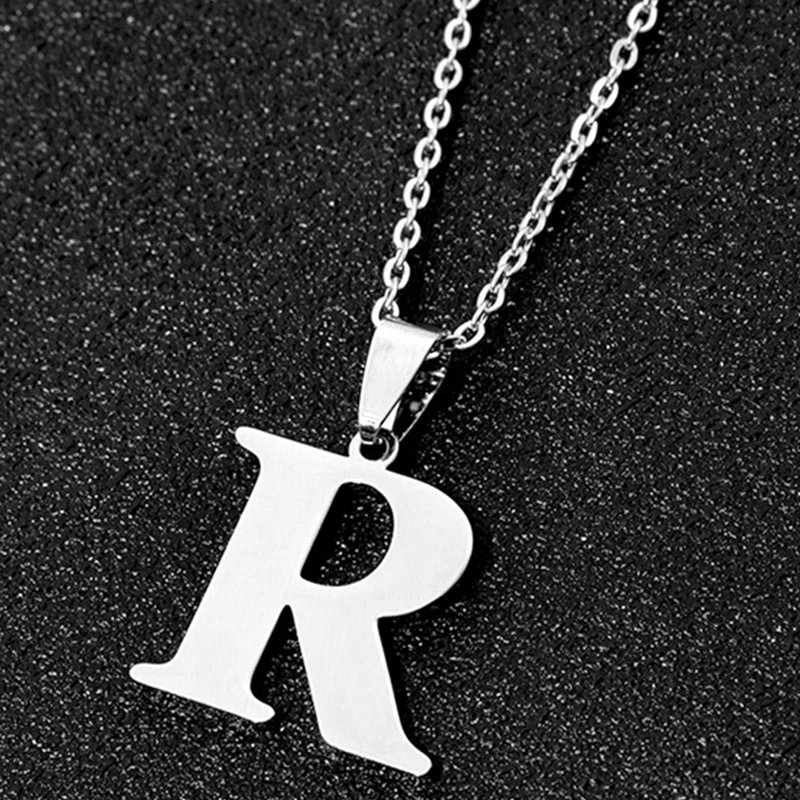 

Trendy Personalized Gift Gold Silver Plated A-Z 26 Letters Pendant Women Girls Stainless Steel Alphabet Initial Necklace, Silver & gold color