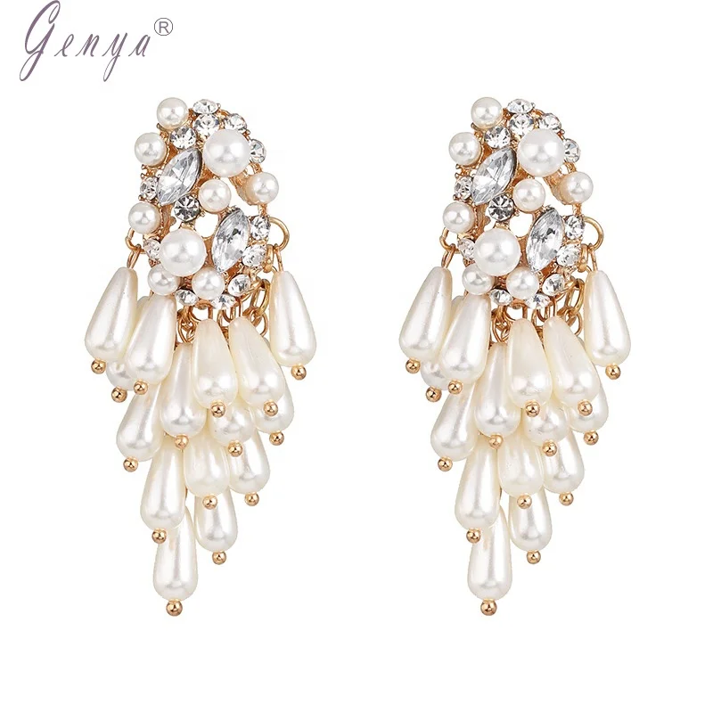 

Genya European and American exaggerated pearl earrings gorgeous pearl jewelry long beaded elegant earrings for women