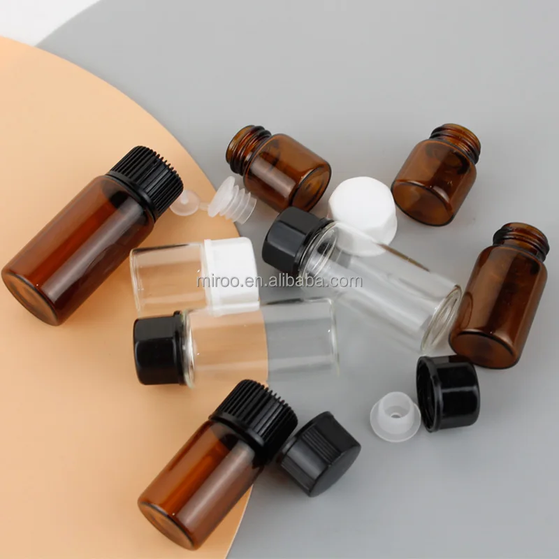 

Mini Glass Bottles with Black Screw Cap Covers and Tips Essential Oil Personal Care Glass 1ml 2ml 3ml Screen Printing 3mm