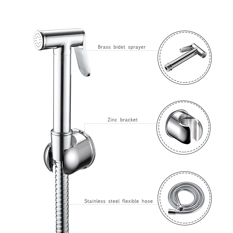 

GEE-N Light Concise Brushed Chrome Hand Held Shower Bidets Shattaf Faucet Hot Cold Muslim Shattaf Set With Accessories