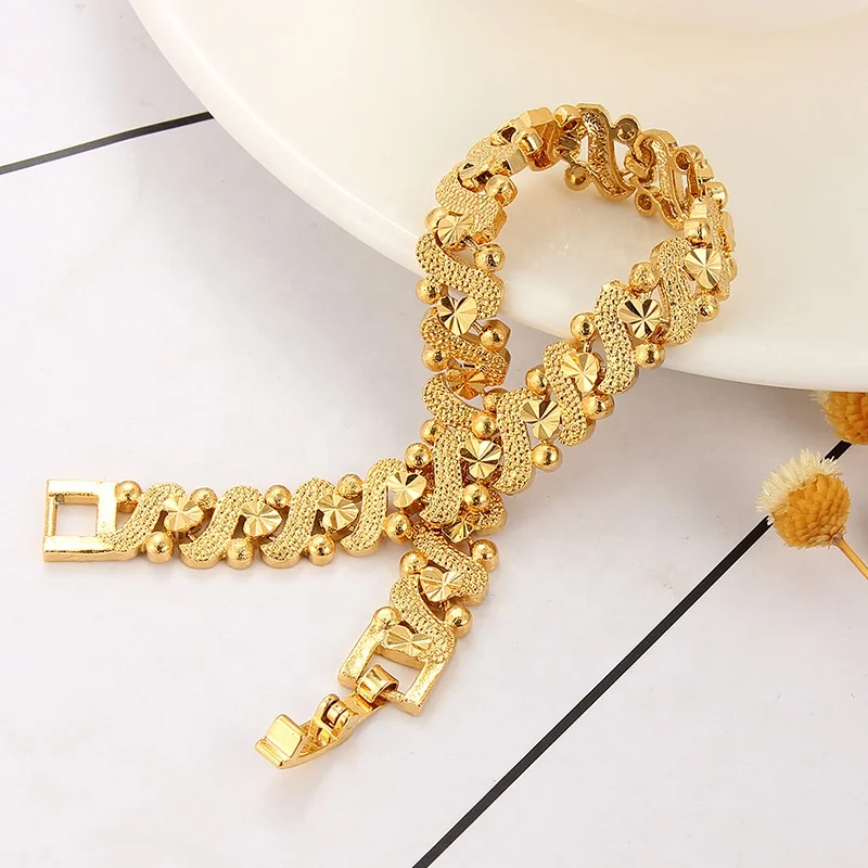 

Luxury 24K Gold Dubai Popular Mini Heart Gold Beads Bracelet jewelry Ethiopian Bangles Real Gold Plating Copper Bracelet Jewelry
