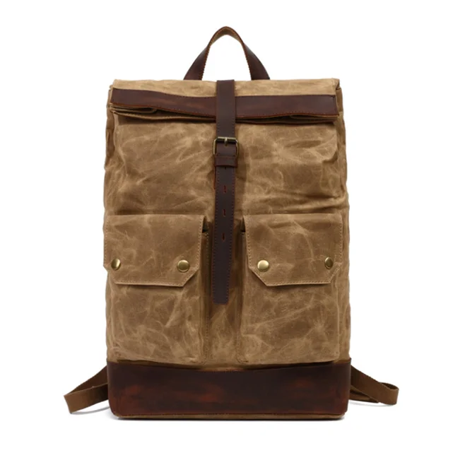 

custom BEARKY vintage durable casual leather waxed canvas buckle backpack men, Black/gray/armygreen/khaki/customize