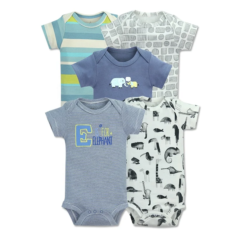 

Cartoon Design 100% Cotton Short Sleeve 5-Piece Newborn Baby Jumpsuit Set Summer Romper Baby Boy, Fix color as picture