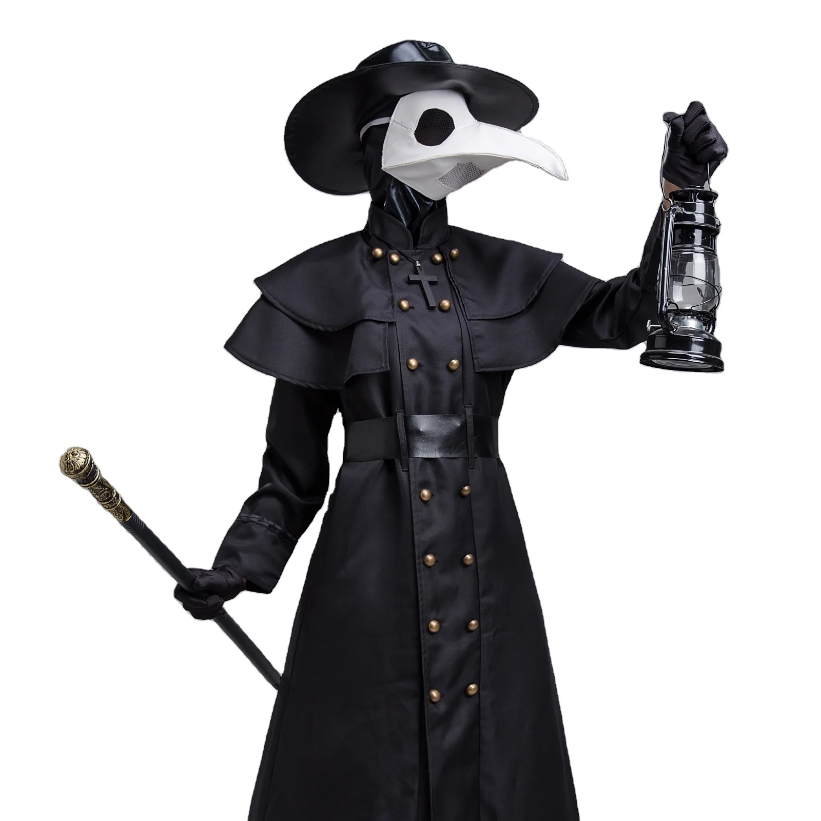 

Halloween costume adult medieval steampunk style plague doctor costume crow beak bird costume, Black +white