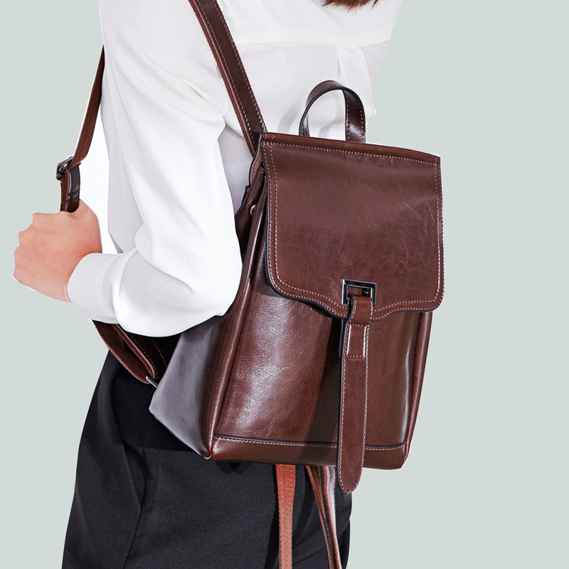 

Lovevook Backpacks 2021 new fashion women's backpack trend oil wax genuine Leather vintage Backpack ladies back bags