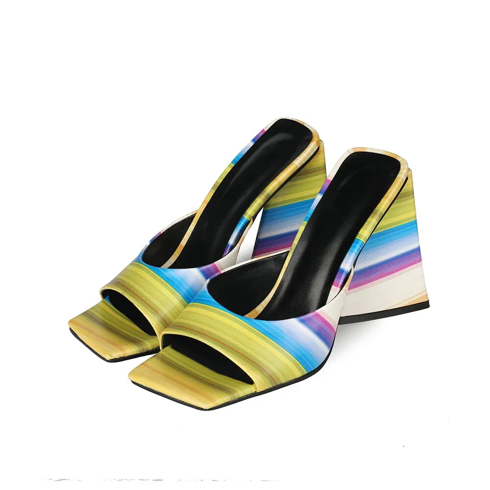 

3D Print Mixed Gradient Color Fashion chunky Heels Summer Women Sandals, Yellow