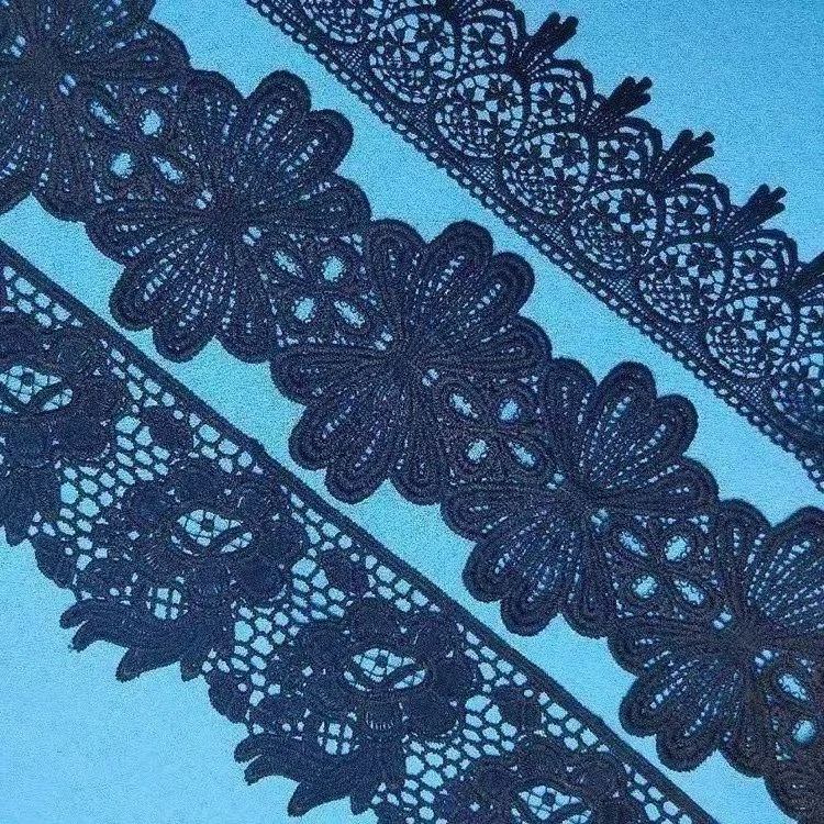 

Good quality wholesale black water soluble lace trim border decoration, As pictured