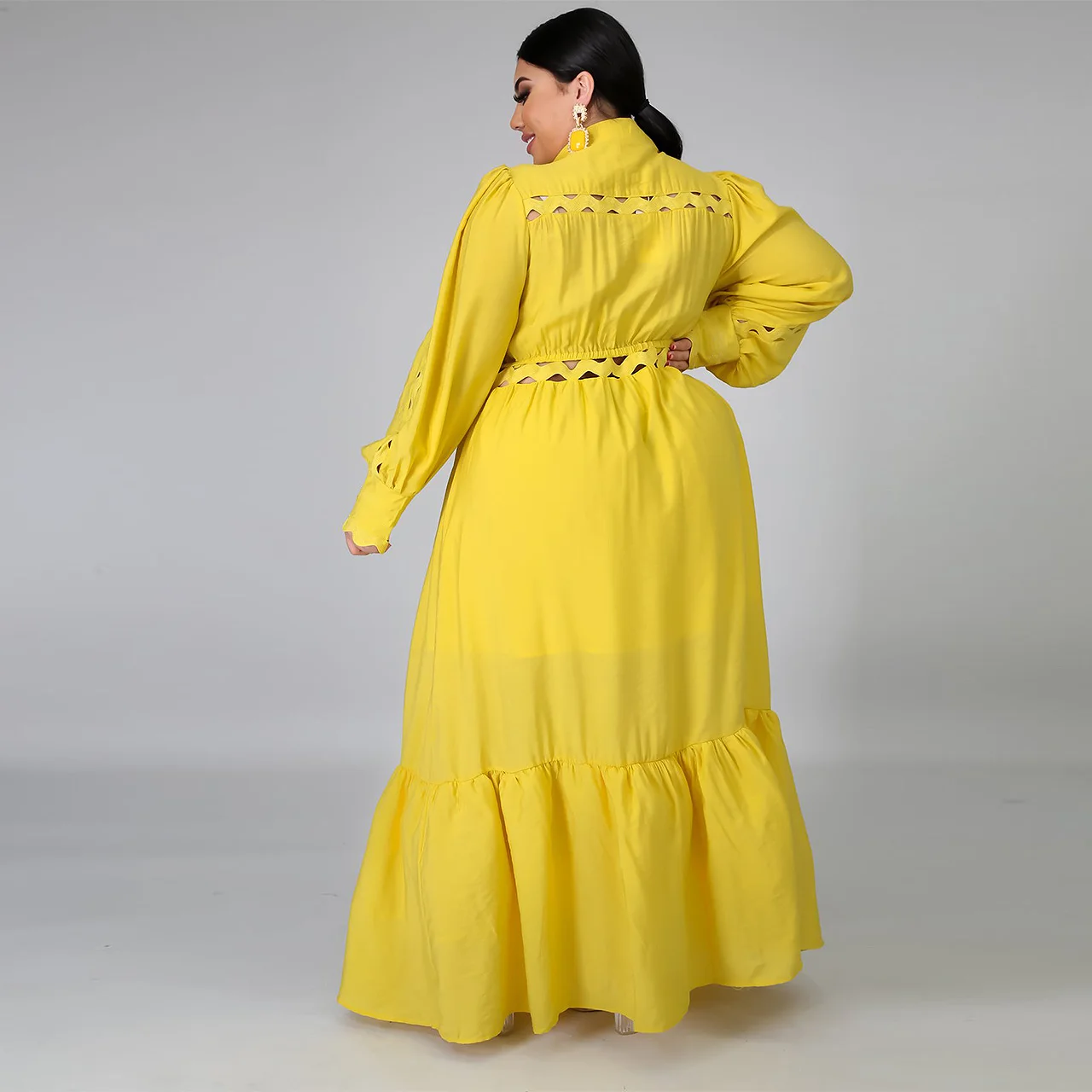 Foma Clothing YF1260 plus size XL-5XL Autumn 2020 women's solid color big skirt with high waist closing suit collar fall dress