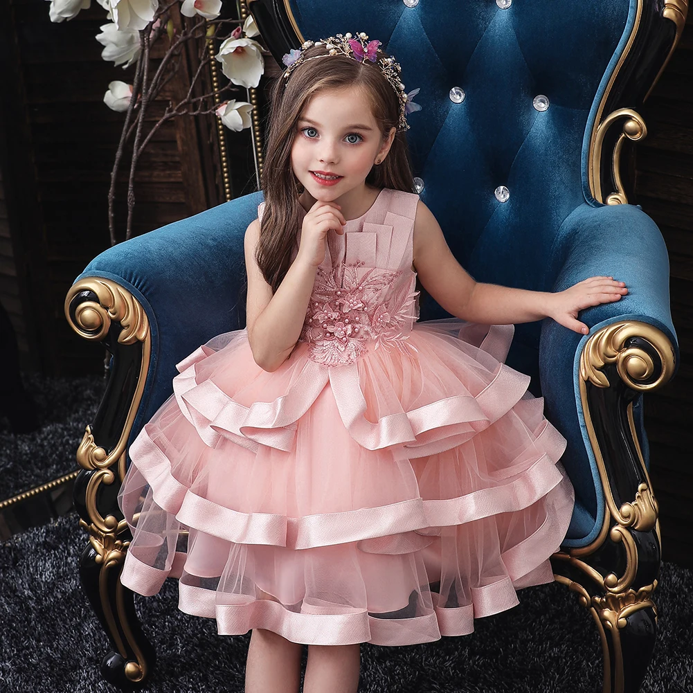 Child Multi Layer Noble Princess Dress Kids Sleeveless Fluffy Baby Girl ...