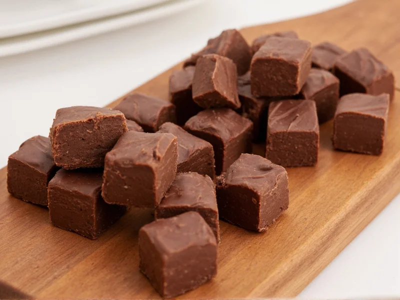 Assorted chocolate fudge variations on wooden board