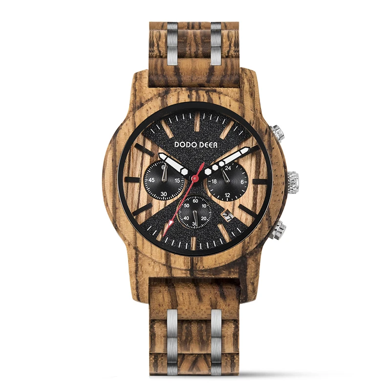 

DODO DEER men's stainless steel wristwatch oem luxury fashion auto date calendar zebra wood watch