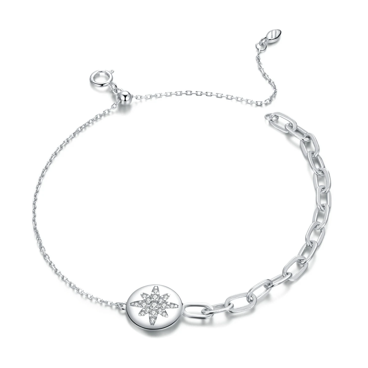 

BAMOER Shining Star Link Chain Bracelets for Women 925 Sterling Silver Bracelets with Charms Anniversary jewelry Gifts SCB199