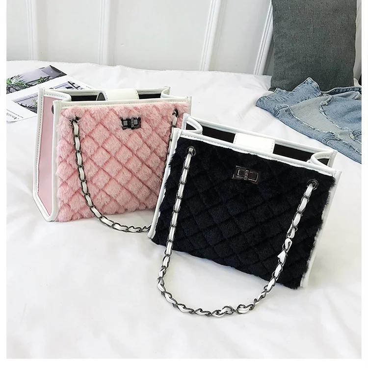 

Fall 2021 Hot Selling Ladies Plush Tote Bag Furry Fur Crossbody Bags Designer Purses And Handbags For Women Luxury Branded Bag, Pink, silver, black, white