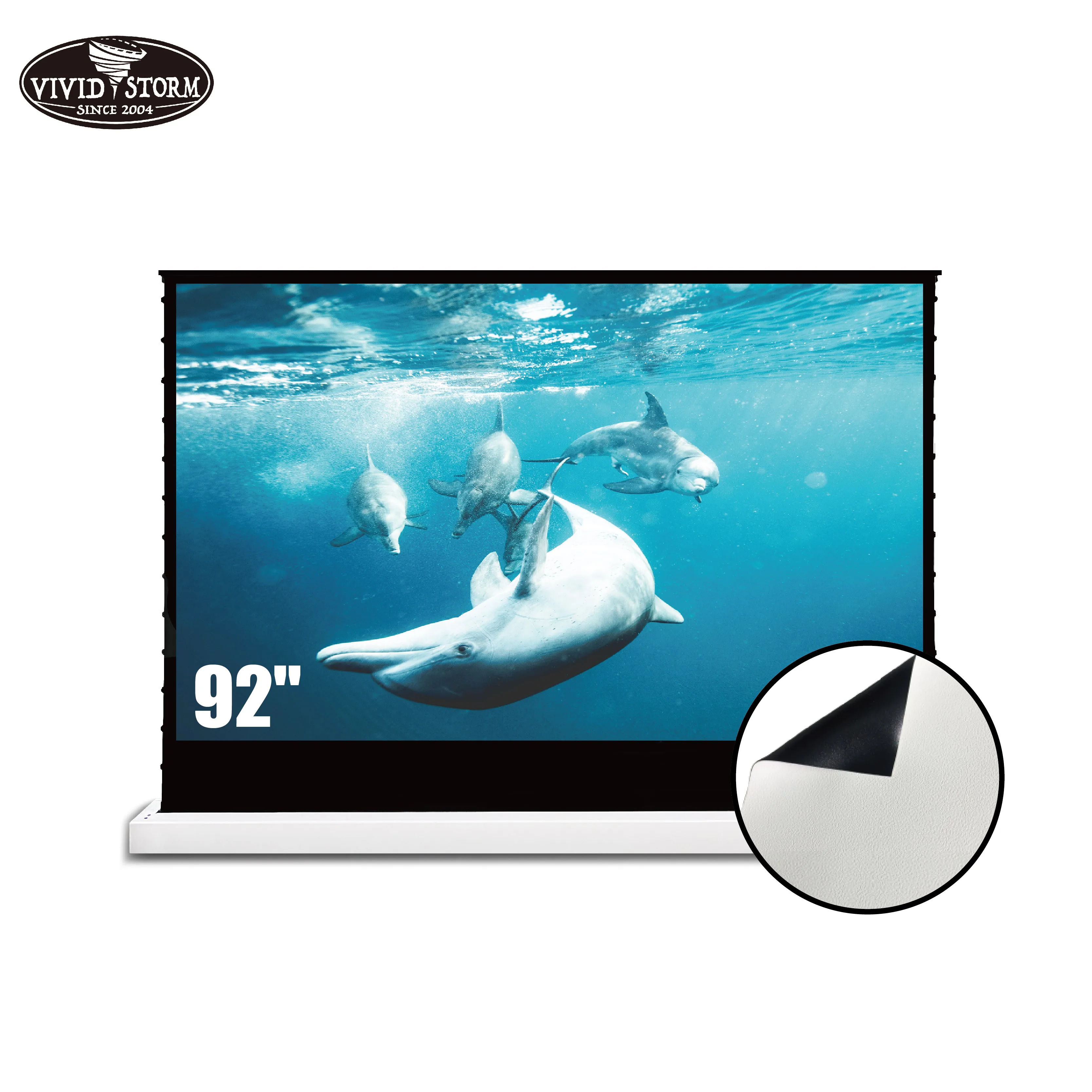 

VIVIDSTORM 92inch S Electric floor screen with Cinema White PVC Screen Material HD 4K home cinema normal throw projector