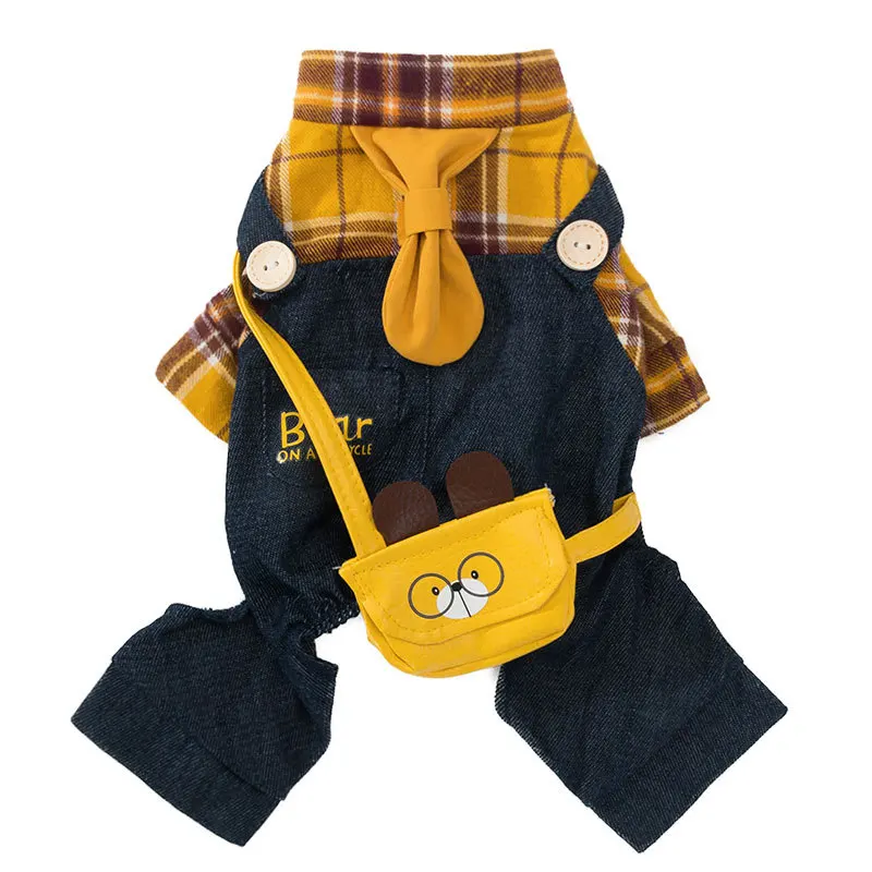 

2021 New Winter Pet Clothes Small Dog Bib Cross Bag Thick Plaid Four-legged Cute Dog Jackets Dog Apparel, Picture shows