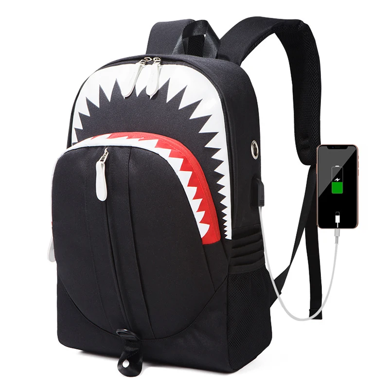 

2022 Wholesale Night Glowing 3D Shark Printing Boys Backpack With USB Charging Port Kids Back Pack School Bags