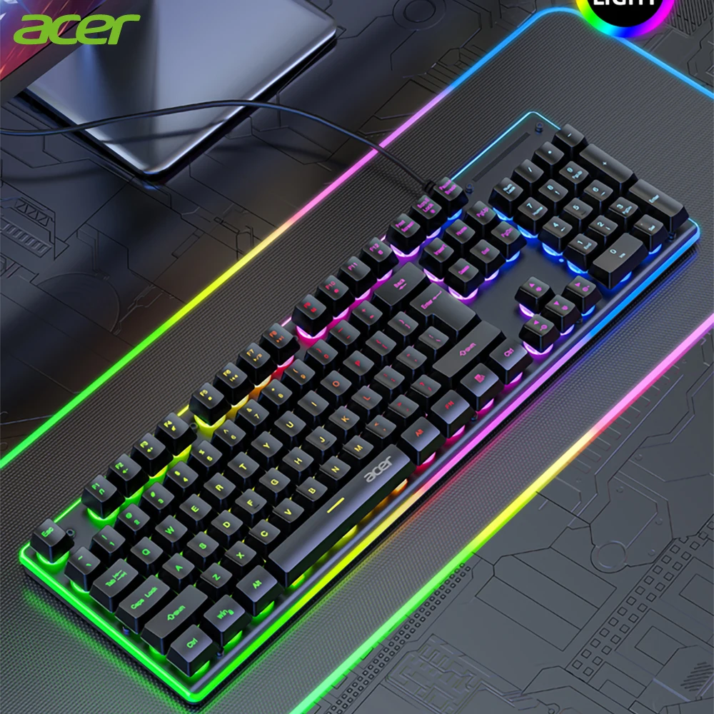 

OKW130 Gaming Mechanical Keyboard USB Wired Keyboard Brown Switch Gaming Keyboard RGB light For Acer PC Computer Gamer