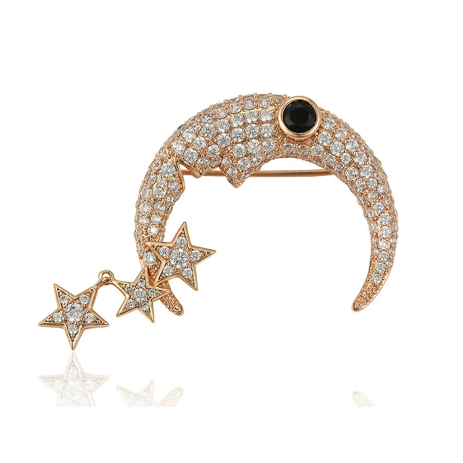 

brooches-366 Xuping new designs Elegant multi zircon Christmas promotion star and moon shape synthetic zircon bro