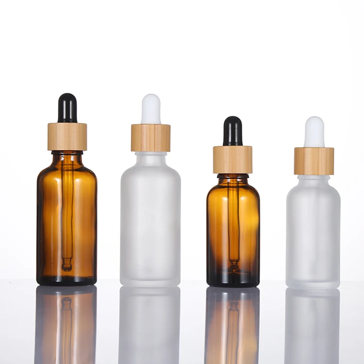 

100ml Bamboo Bottles Matte amber Frosted Glass Essential Oil Packaging Serum Dropper Bottles With Bamboo Dropper