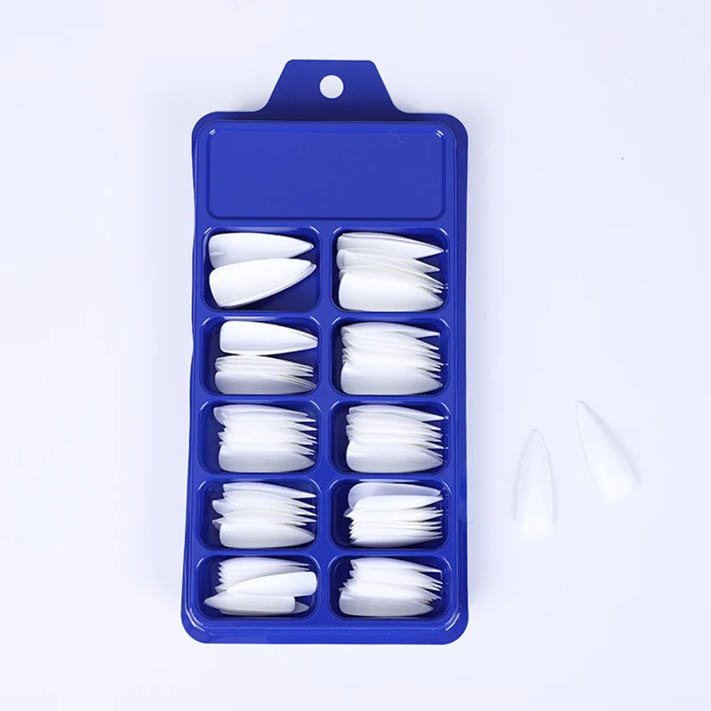 

100 Pcs White Nail Tips Stiletto Acrylic Gel Artificial Fingernails Set #0-#9 French False Bulk Long Full Cover Nail Tips