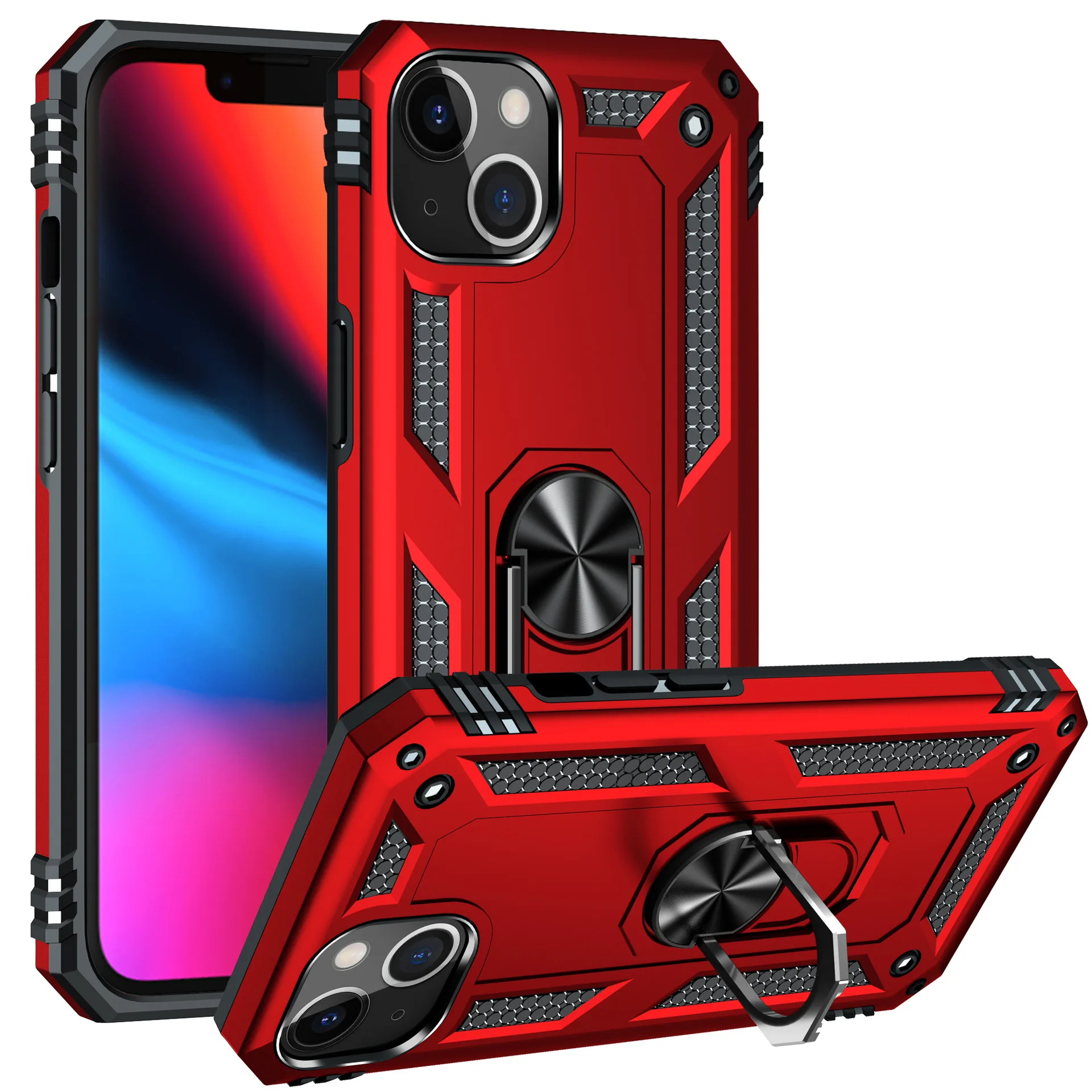 

Popular Military Grade 2 In 1 Shockproof Cell Phones Cases For Iphone 13 Pro Max Ring Stand Case, 7 colors