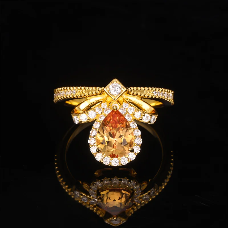 

Factory Custom Jewelry 925 Silver Moissanite Ring Drop Shape 1.26 Carat Gemstone Crown Ring Fine Jewelry Women Ring