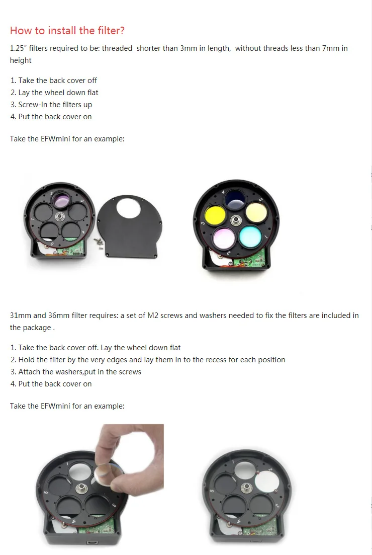 Optical Universal Electronic Filter Wheel Astronomical Camera Filter