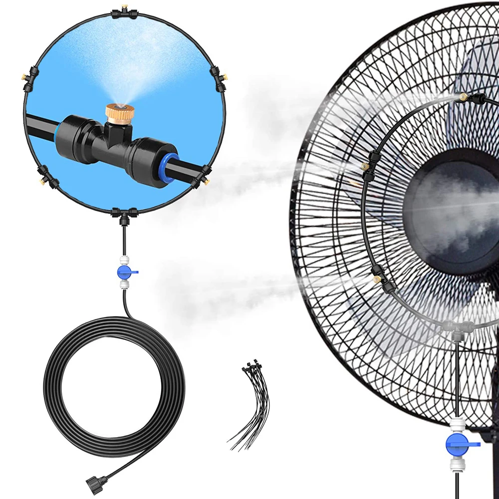 

Outdoor Misting Fan Kit Water Misters for Cooling Patio Portable Misting System for Mist Fan Independent Valve for Water Control, As picture