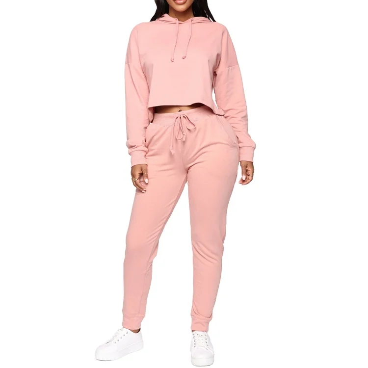 

In Stock Fall Clothing Crop Top Hoodie Jogger Sweat Suit Women Casual 2 Piece Set Plus Size