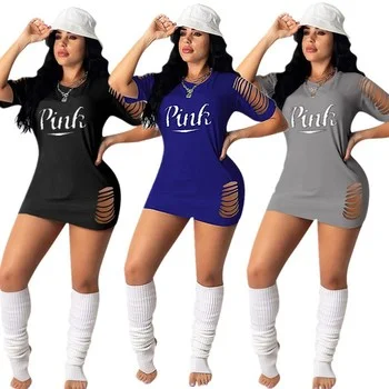 

X 2021 New arrivals women clothing gradient hole letter printing bodycon mini dress sexy club wear summer dress women