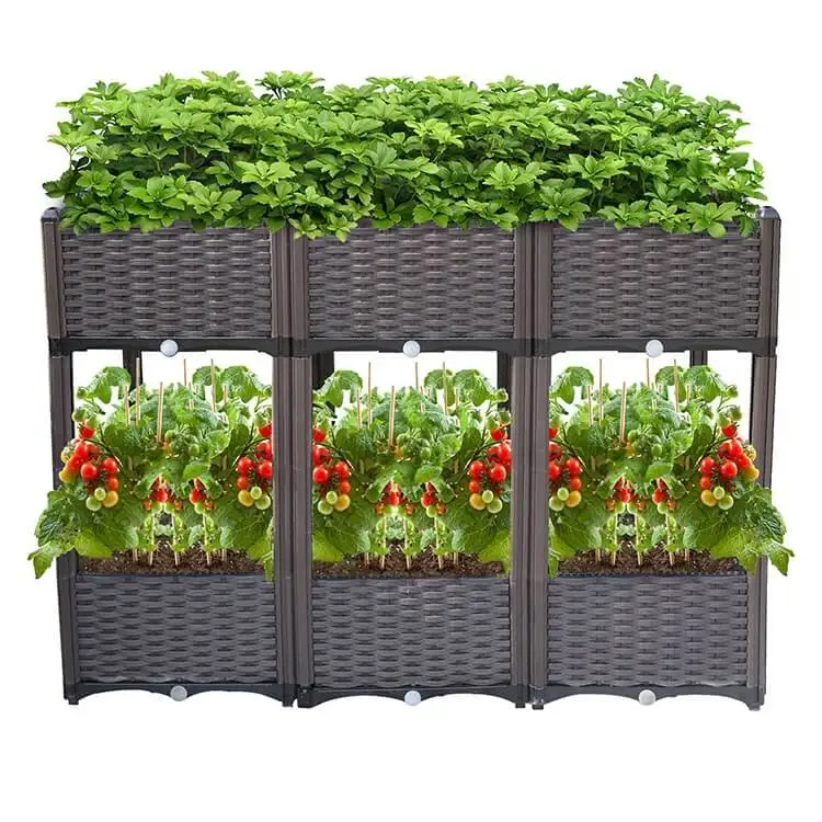 

Outdoor vegetable large pvc gardening rectangular planter box vertical raised garden bed plastic flowers planter, Brown