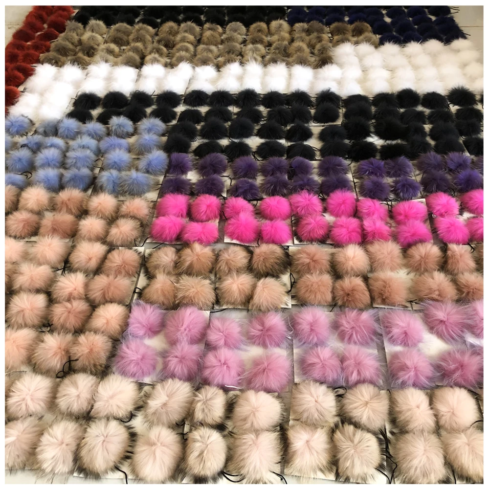 15cm Raccoon Fur PomPom Detachable Snap