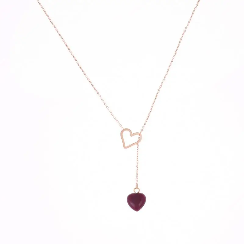 

LLatest Design Beautiful Rose Gold Plated Stainless Steel Purple Stone Heart Pendant Necklace