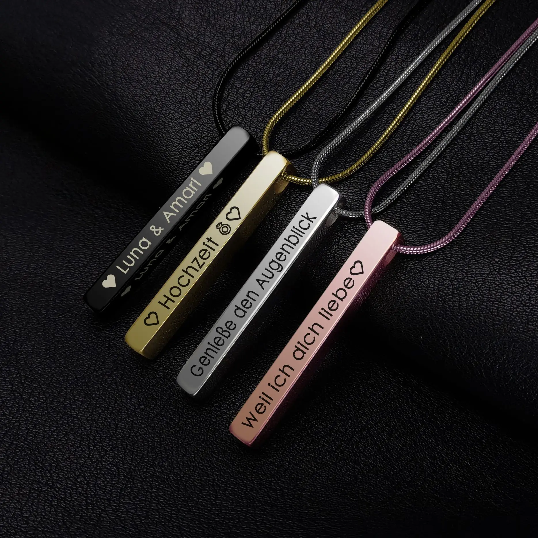 

Fashion Four Sides Custom Engraved Name Necklace Stainless Steel Silver Blank Square Bar Pendant Necklace Women