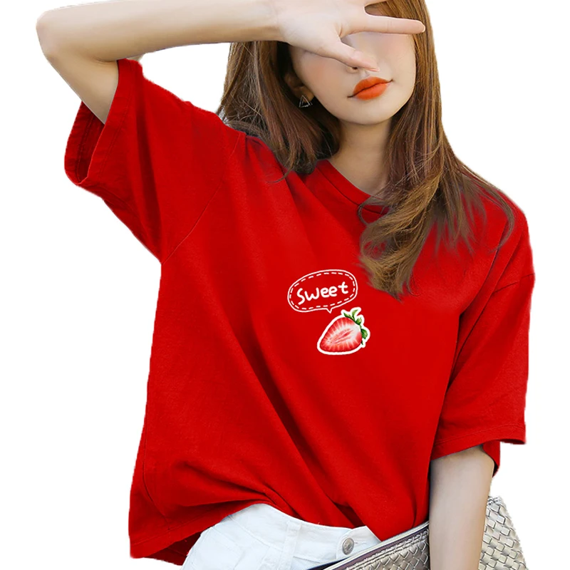 

Wholesale Cotton women short t-shirt bright colour fruit printing customized logo OEM blank plain t shirts