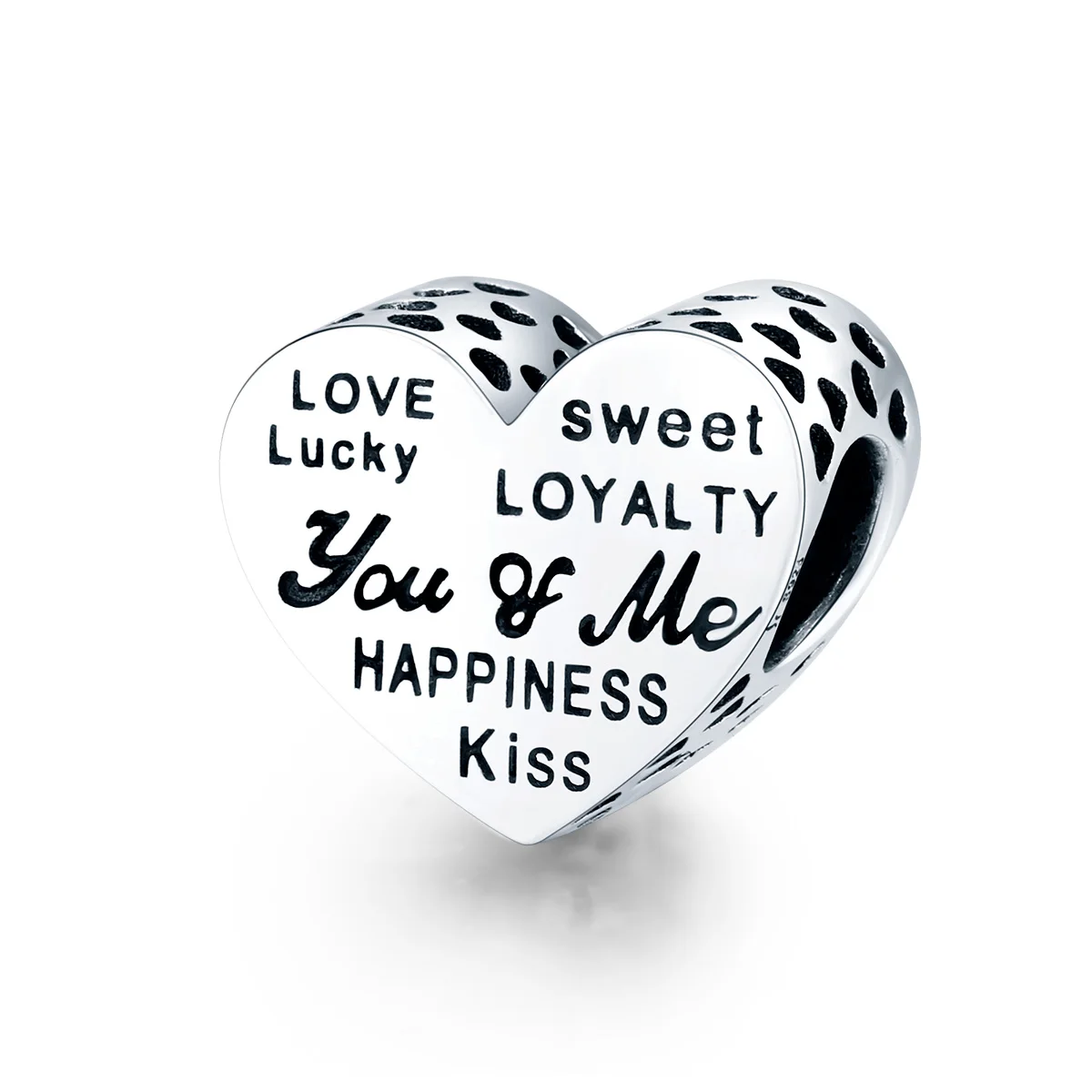 

925 Sterling Silver Heart Beads Charm for Original Bracelet Engraved Words Charms