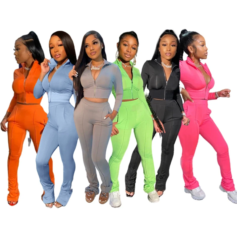 

2021 Praise Sport Casual Women Long Sets Reflective Strip Women Clothing High Quality 2 Piece Set, Customized color/as show