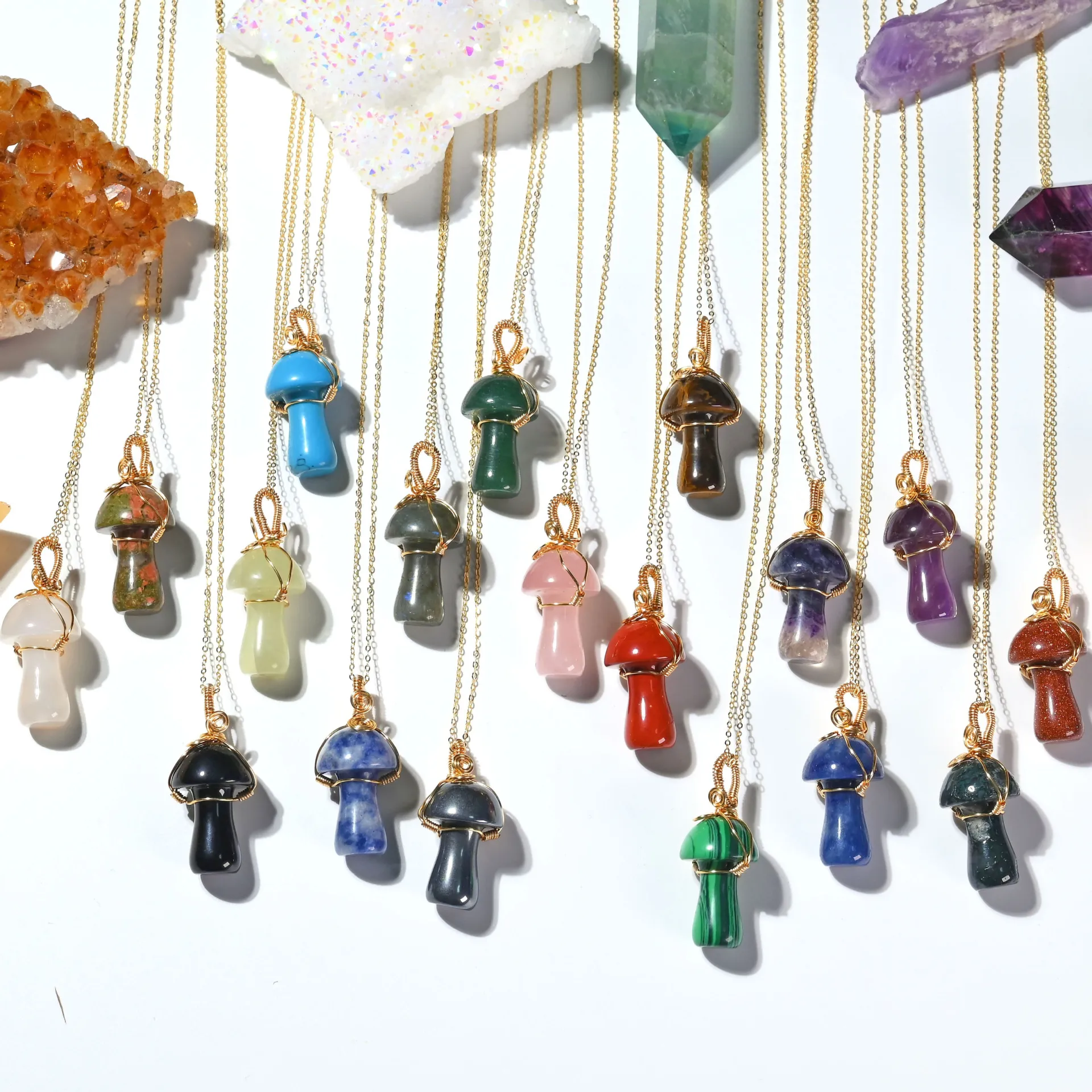 

MSYO INS New Fashion Natural Stone Pendant Necklace Geometric Mushroom Necklace