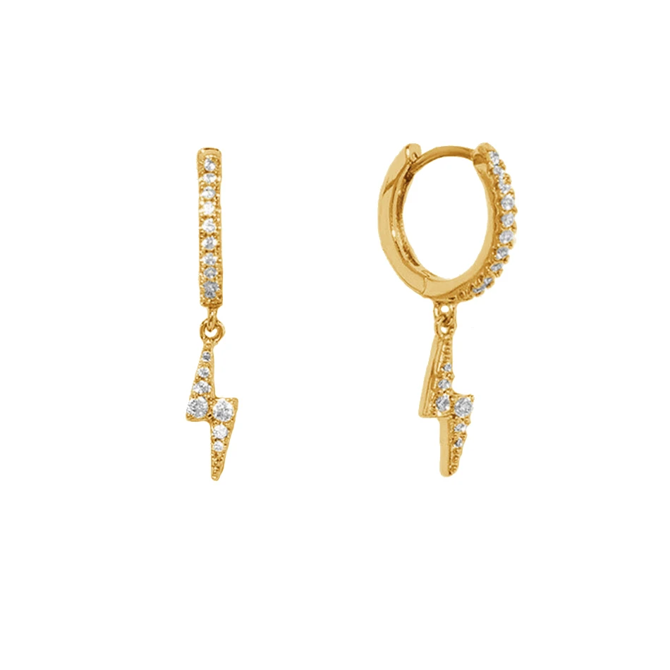 

wholesale high quality 925 sterling silver jewelry 18k gold plated fashion lightning bolt hoop earrings zeus