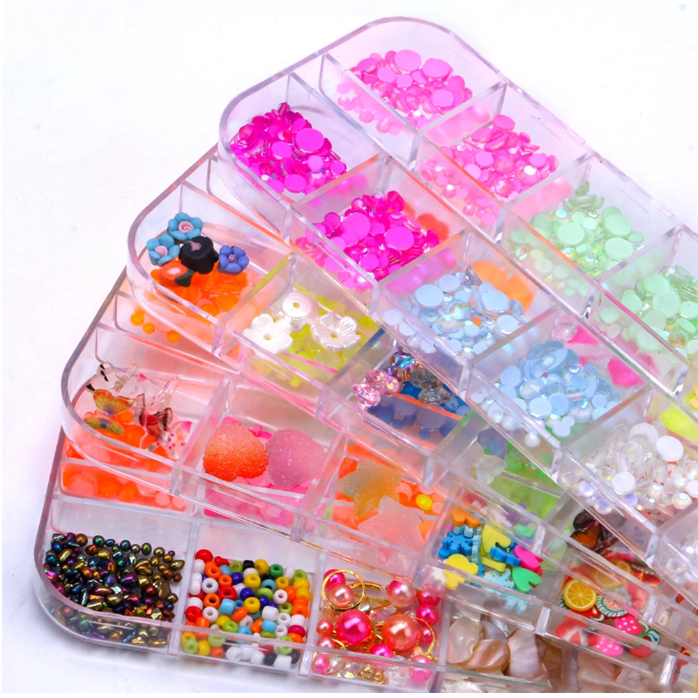 

IMAGNAIL 12 Grids Box Colorful Metal Beads Charms Mix Size Fluorescent Rhinestones Mix Nail Art Decoration for Nail Art DIY
