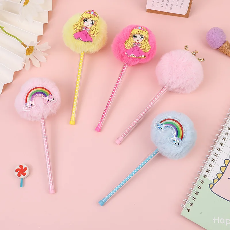 

JPS OEM Wholesale Hot selling Bow Pom Shape Plush Fancy Ballpoint Pen Custom Logo Cute Novelty Kawaii Pens