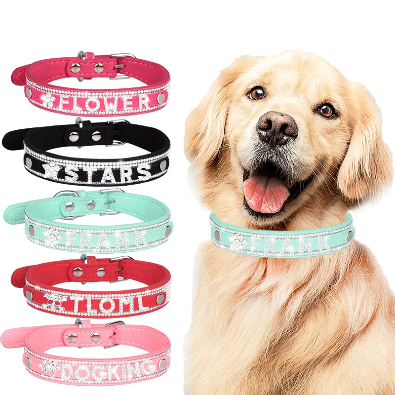 

Didog Smooth PU Leather Custom Dog Collars with Rhinestone Personalized Name Letters,Fit Small Medium Dogs, Picture shows