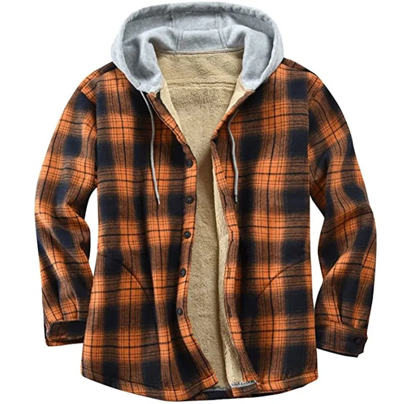 

D0802TA48 Wholesale Price Men's Custom Vintage Outdoor Hooded Plaid Shirt Plus Winter Jacket Sehefashion