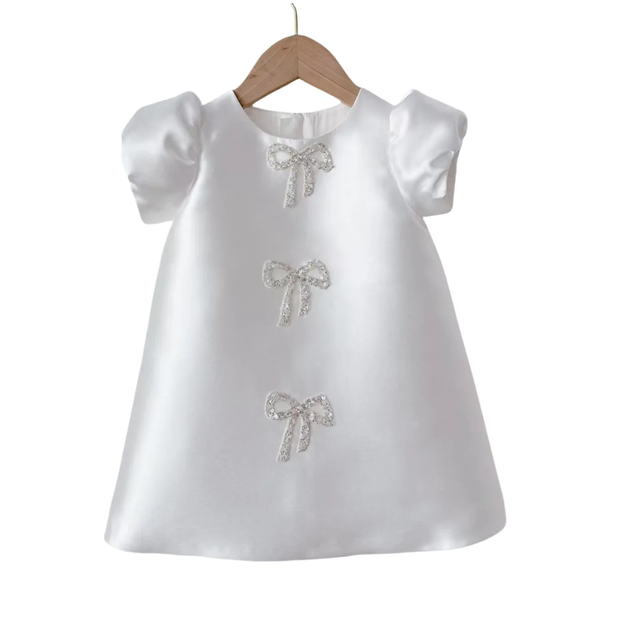 Short Sleeve Princess Dress Sequin Bow & Avocado Green